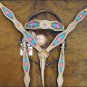 NEW WESTERN LEATHER HAND TOOL HAND PAINT HEADSTALL BREAST COLLAR RHINESTONE S93