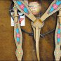 NEW WESTERN LEATHER HAND TOOL HAND PAINT HEADSTALL BREAST COLLAR RHINESTONE S93