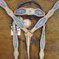 NEW WESTERN LEATHER HAND TOOL HAND PAINT HEADSTALL BREAST COLLAR RHINESTONE S93