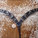 F-BH397-BC HILASON WESTERN HAND TOOLED LEATHER W/ GOLD INLAY HORSE BREAST COLLAR