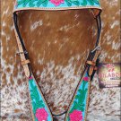 HILASON WESTERN HAND TOOLED HAND PAINTED INLAY LEATHER HORSE HEADSTALL