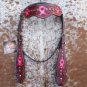 F-BH422-HS WESTERN LEATHER HORSE HEADSTALL W/ BREAST CANCER RIBBON