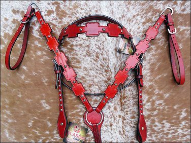 HILASON LEATHER HORSE BRIDLE HEADSTALL BREAST COLLAR WESTERN TACK MAHOGANY 308MS