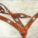 WESTERN LEATHER BLING RHINESTONE INLAY ONE EAR HORSE HEADSTALL BREAST COLLAR - S