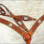 WESTERN LEATHER BLING RHINESTONE INLAY ONE EAR HORSE HEADSTALL BREAST COLLAR - S