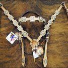 NEW HILASON HORSE HEADSTALL BREAST COLLAR WESTERN LEATHER W/ HORSESHOE CONCHO N4