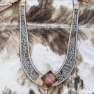 WESTERN EAGLE TURQUOISE & BROWN EMBOSSED ITALIAN LEATHER HORSE BREAST COLLAR S86