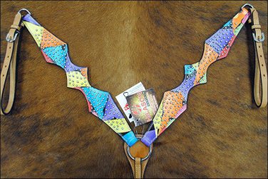 NEW HILASON  WESTERN LEATHER HORSE BREAST COLLAR CUSTOM RAINBOW HAND PAINT -S