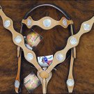 HILASON HORSE HEADSTALL BRIDLE BREAST COLLAR WESTERN LEATHER W/ BERRY CONCHO S08