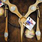 HILASON HORSE HEADSTALL BRIDLE BREAST COLLAR WESTERN LEATHER W/ BERRY CONCHO S08