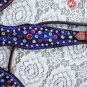 WESTERN BLUE ZEBRA HAIR ON LEATHER HORSE HEADSTALL BREAST COLLAR RHINESTONE S01