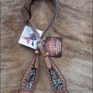 WESTERN EAGLE FLORAL EMBOSSED LEATHER INLAY ONE EAR HORSE BRIDLE HEADSTALL