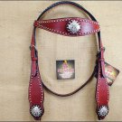 HILASON WESTERN LEATHER HORSE BRIDLE HEADSTALL CHERRY W/ CROSS GUN CONCHO S433