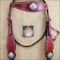 HILASON WESTERN LEATHER HORSE BRIDLE HEADSTALL CHERRY W/ CROSS GUN CONCHO S433