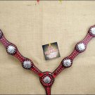 NEW HILASON WESTERN LEATHER HORSE BREAST COLLAR CHERRY W/ CROSS GUN CONCHO S433