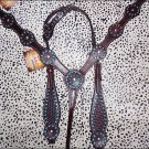 HILASON WESTERN LEATHER HORSE ONE EAR BRIDLE HEADSTALL BREAST COLLAR CRYSTAL S47