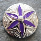 CN072F- 4 ROUND FLORAL PURPLE INLAY CONCHOS BLING HEADSTALL TACK SADDLE COWGIRL