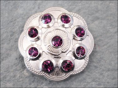 CN087F- 2 PURPLE CRYSTAL RHINESTONE FLORAL CONCHOS BLING HEADSTALL TACK COWGIRL