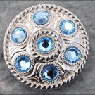 CN081F- 8 BLUE CRYSTAL RHINESTONE WHEEL CONCHOS BLING HEADSTALL TACK COWGIRL