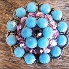 CN034F- 4 TURQUOISE RHINESTONE BERRY CONCHOS CRYSTALS HEADSTALL TACK COWGIRL