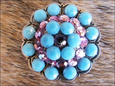 CN034F- 4 TURQUOISE RHINESTONE BERRY CONCHOS CRYSTALS HEADSTALL TACK COWGIRL