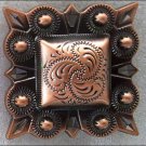 CN042F- 2 SQUARE COPPER ENGRAVED CONCHOS SADDLE HEADSTALL HORSE TACK 1.5IN