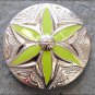 CN069F- 2 ROUND FLORAL GREEN INLAY CONCHOS BLING HEADSTALL TACK SADDLE COWGIRL