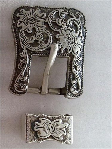 CN055F- SET OF TWO PIECE ANTIQUE SILVER BUCKLE SET - 1.5 INCH