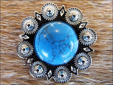 CN046F- 8 TURQUOISE STONE ROUND CONCHOS BLING HEADSTALL TACK RODEO COWGIRL