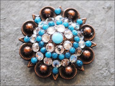 CN062F- 8 TURQUOISE CLEAR RHINESTONE CRYSTAL CONCHOS BLING HEADSTALL TACK