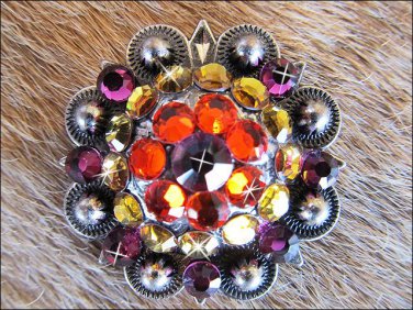 CN026F- 4 FUCHSIA TOPAZ RHINESTONE  CONCHOS CRYSTAL BLING HEADSTALL TACK COWGIRL