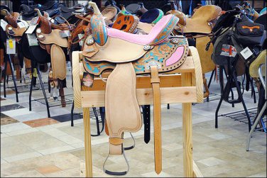 OS182CN082F- HILASON WESTERN BARREL RACING TRAIL SADDLE 15 WITH MATCHING CONCHOS