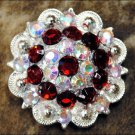 CN050RDF- 2 RED AB CRYSTALS BERRY CONCHO RHINESTONE HEADSTALL SADDLE TACK BLING