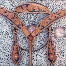 HILASON WESTERN LEATHER HORSE BRIDLE HEADSTALL BREAST COLLAR BLACK INLAY S462