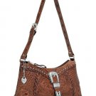 AMERICAN WEST LEATHER RODEO WOMEN'S SHOULDER BAG w/ Hand Carved & Silver Studded