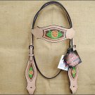 NEW HILASON WESTERN LEATHER HAND TOOL PAINT INLAY HORSE BRIDLE HEADSTALL S331
