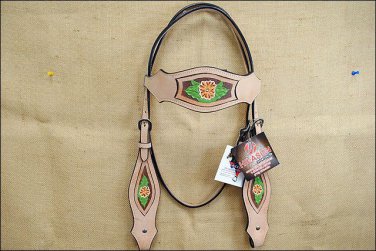 NEW HILASON WESTERN LEATHER HAND TOOL PAINT INLAY HORSE BRIDLE HEADSTALL S331
