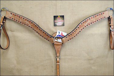 NEW HILASON WESTERN HANDTOOLED LEATHER HORSE BREAST COLLAR W/ RHINESTONES S258