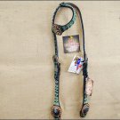 HILASON WESTERN GREEN ZEBRA HAIRON LEATHER HORSE ONE EAR BRIDLE HEADSTALL CONCHO
