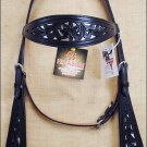 HILASON WESTERN HAND TOOL METALLIC GREY INLAY HORSE BRIDLE HEADSTALL BLACK S280
