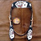 NEW HILASON WESTERN LEATHER HORSE BRIDLE HEADSTALL - BLACK W/ PLAYING CARDS S471