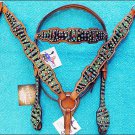 WESTERN LEATHER HORSE BRIDLE HEADSTALL BREAST COLLAR ZEBRA GREEN HAIR ON 205S