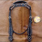 HILASON WESTERN LEATHER HORSE BRIDLE HEADSTALL W/ STUDS - DARK BROWN S466