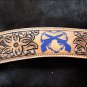 HILASON WESTERN LEATHER BROWN INLAY HORSE BREAST COLLAR - TAN W/ BLUE CROSS GUN