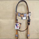 HILASON WESTERN LEATHER HORSE BRIDLE HEADSTALL TAN W/ BREAST CANCER CONCHOS S057