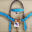 HILASON WESTERN LEATHER BRIDLE HEADSTALL BREAST COLLAR HAND PAINT TURQUOISE S350