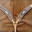 HILASON WESTERN LEATHER HAND TOOL HORSE BREAST COLLAR - TAN W/ BLACK INLAY S469