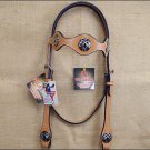 HILASON WESTERN LEATHER HORSE BRIDLE HEADSTALL W/ MOUNTED SHOOTING GUN CONCHO -S