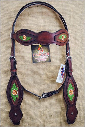 HILASON WESTERN LEATHER HAND TOOL PAINT INLAY BRIDLE HEADSTALL - MAHOGANY S334
