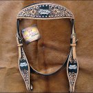 NEW HILASON WESTERN LEATHER HAND TOOL HORSE BRIDLE HEADSTALL TAN W/ BLACK INLAY